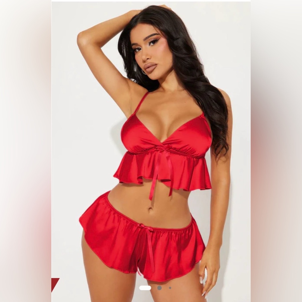 Fashion Nova Women’s Red Satin 2 Piece Set